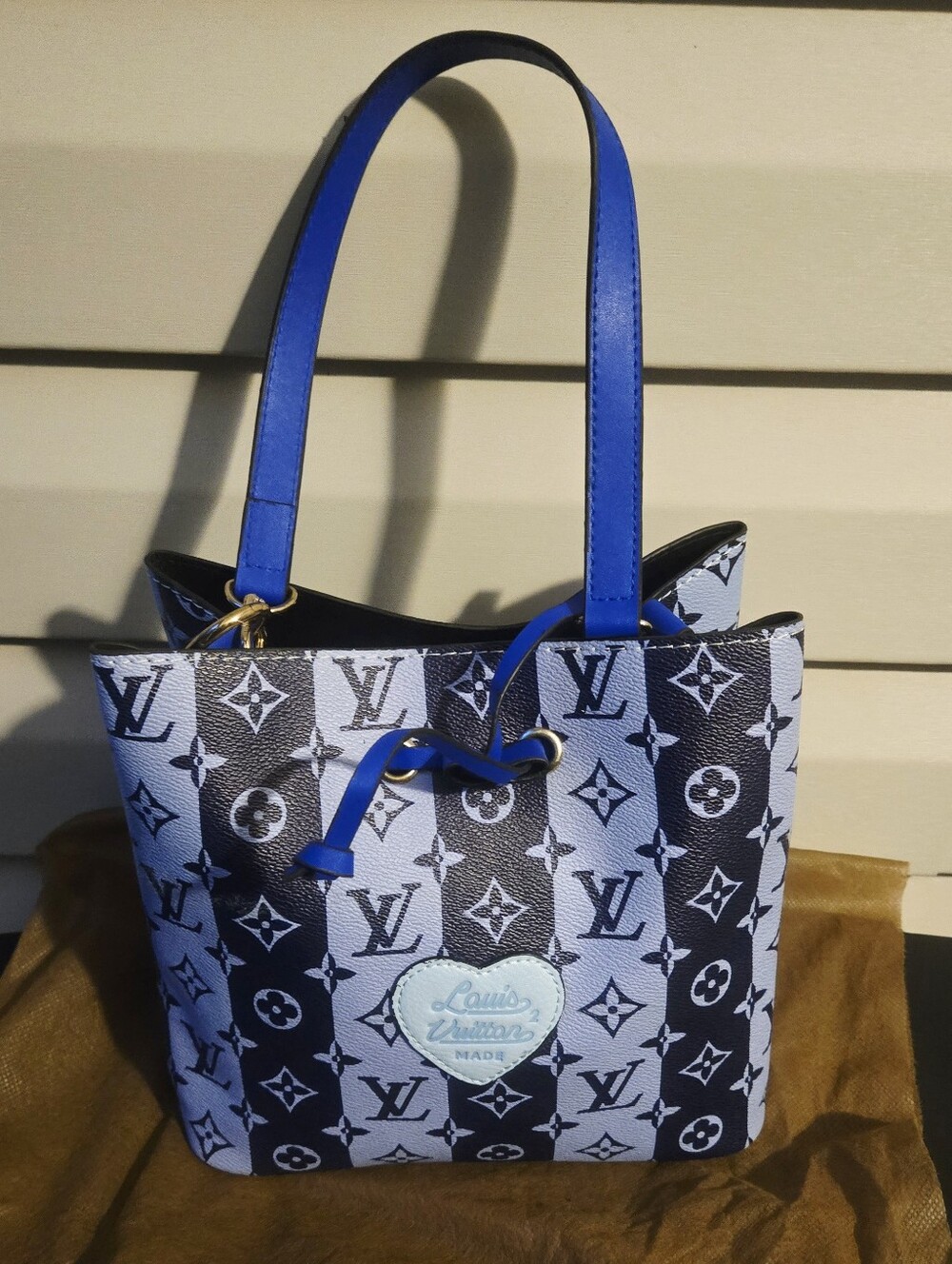 Blue & White Monogram Stripe Small Tote